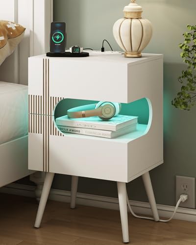 Best White Nightstand with 2 Storage Drawers & Solid Wood Legs